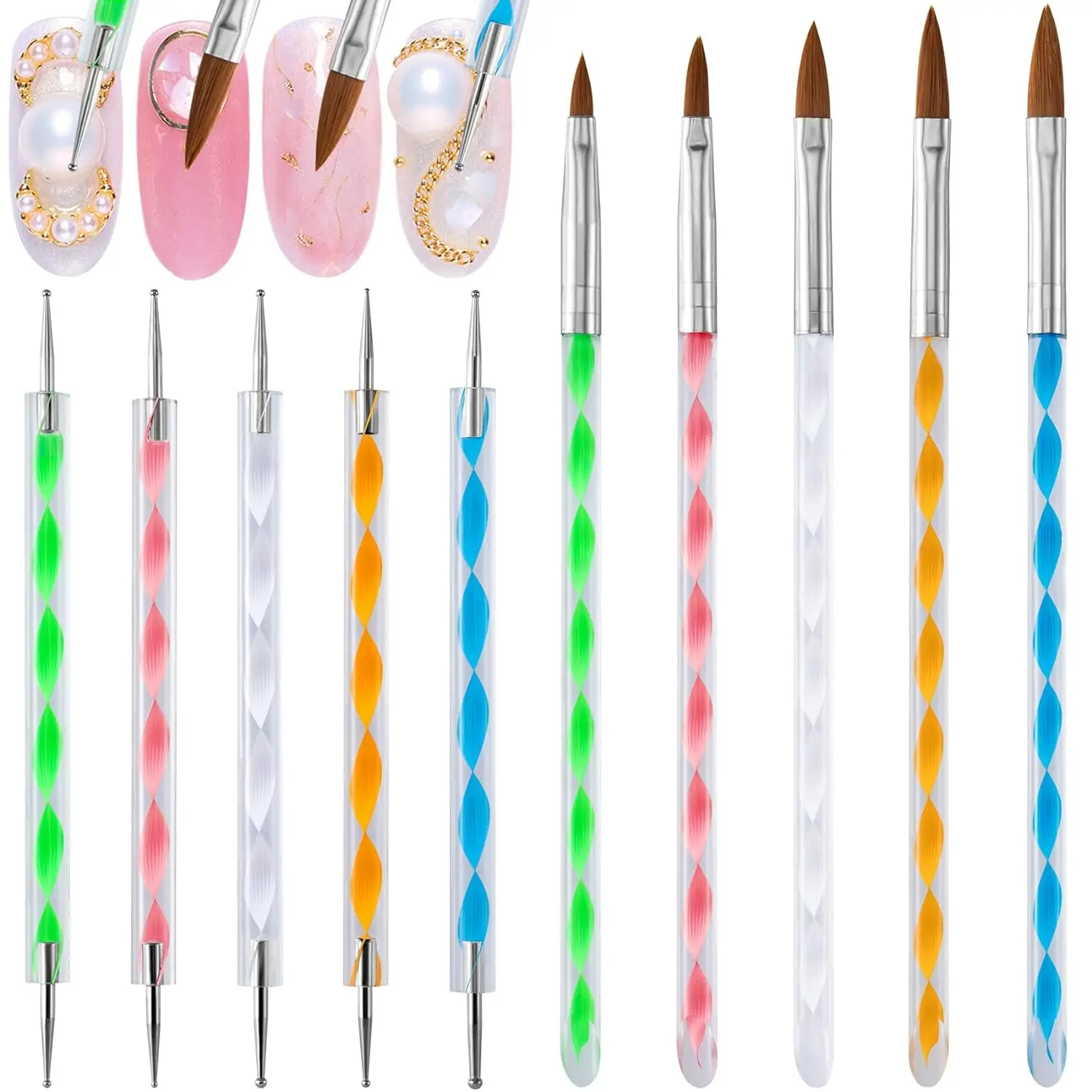 Professional Acrílico Nail Brush Set, 3D Nail Art Brushes, Dotting Desenho Pintura, Gel UV Builder, Carving Pen, DIY Beauty Man, 5pcs