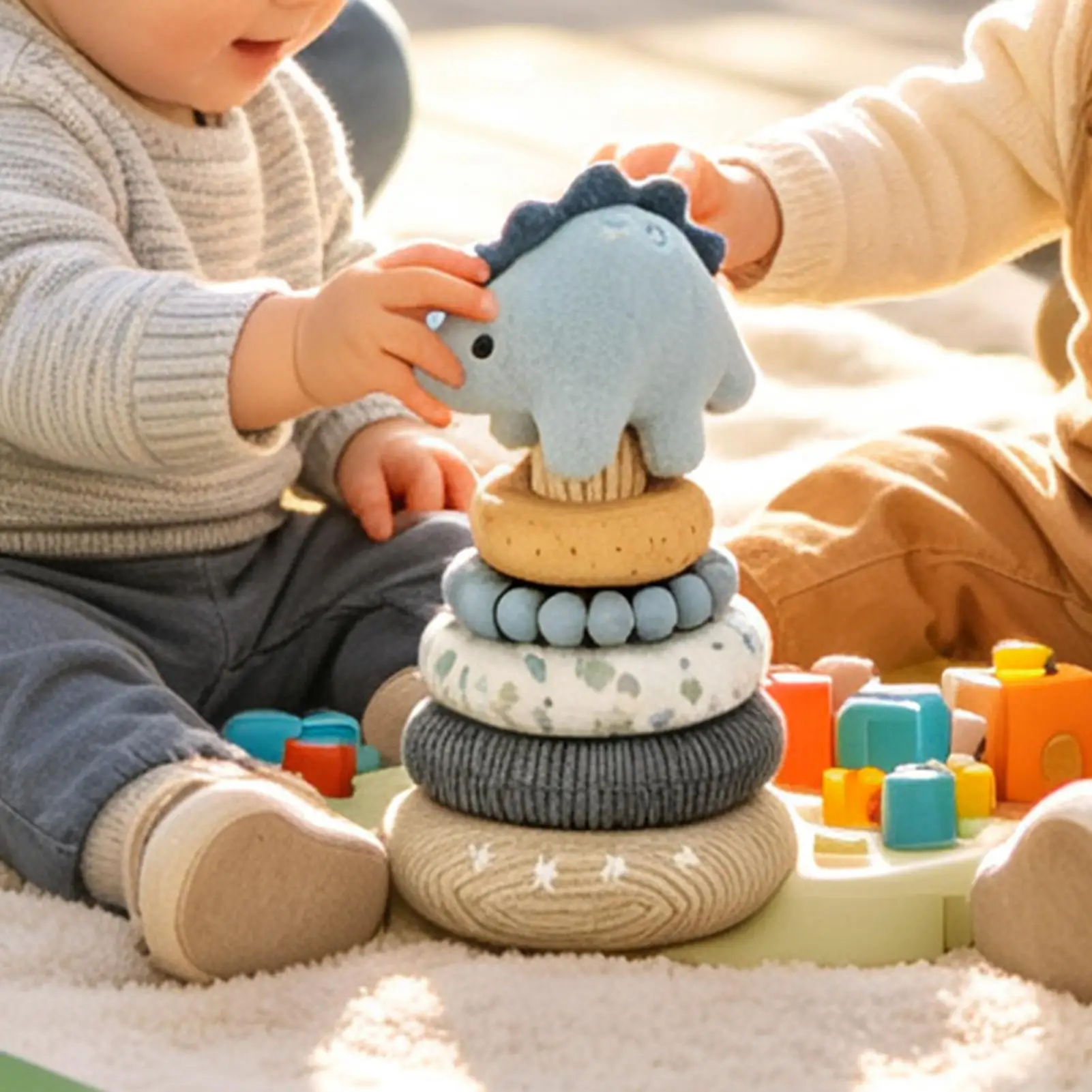 Kids Stacking Rings Soft Plush Sensory Developmental Kids Animal Ring Toy Blocks For Indoor Playroom Bedroom Living Room Daycare