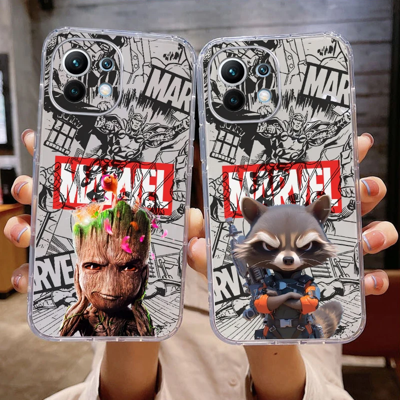 Groot Rocket Raccoon For Xiaomi Mi 13 12 12s 11 11T 10T 10S 10 Ultra Pro Lite Phone Case Soft Liquid Silicone Cover Coque