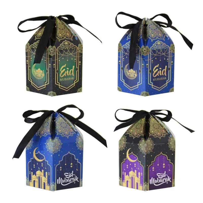 

10Pcs Eid Mubarak Paper Gift Boxes Candy Cookie Packaging Bags Ramadan Kareem Decorations Muslim Islamic Festival Party Supplies