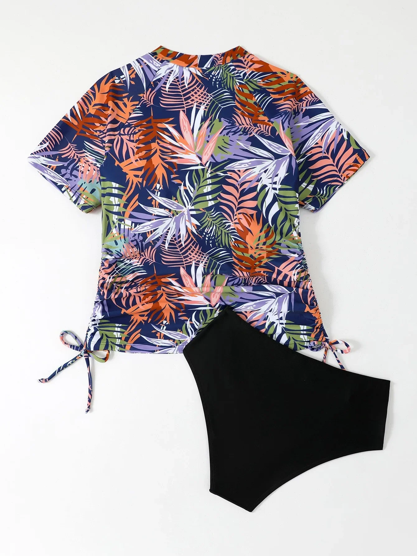 2025 Set Tankini con stampa tropicale Costumi da bagno da donna con coulisse Costume da bagno sexy a maniche corte Biquini Costume da bagno a vita alta Beachwear