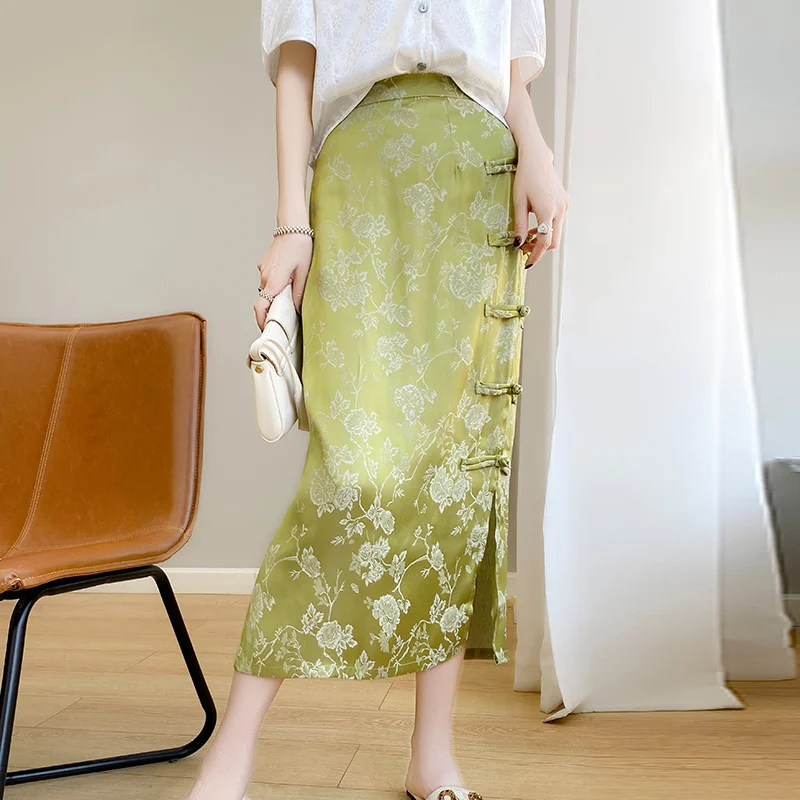 Elegant New Chinese Style  Half Skirt Women's Design Sensation National Trend Slit Wrap around Skirt Summer