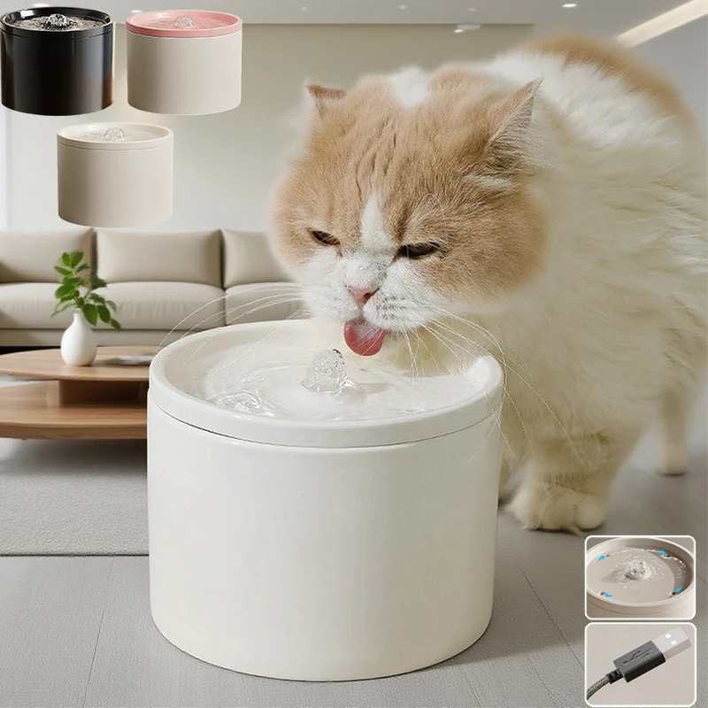 

New 1L Ceramic Cat Water Fountain Silent Auto Recirculate Filter Large Capacity Pet Water Feeder Pet Products USB Charging Gatti
