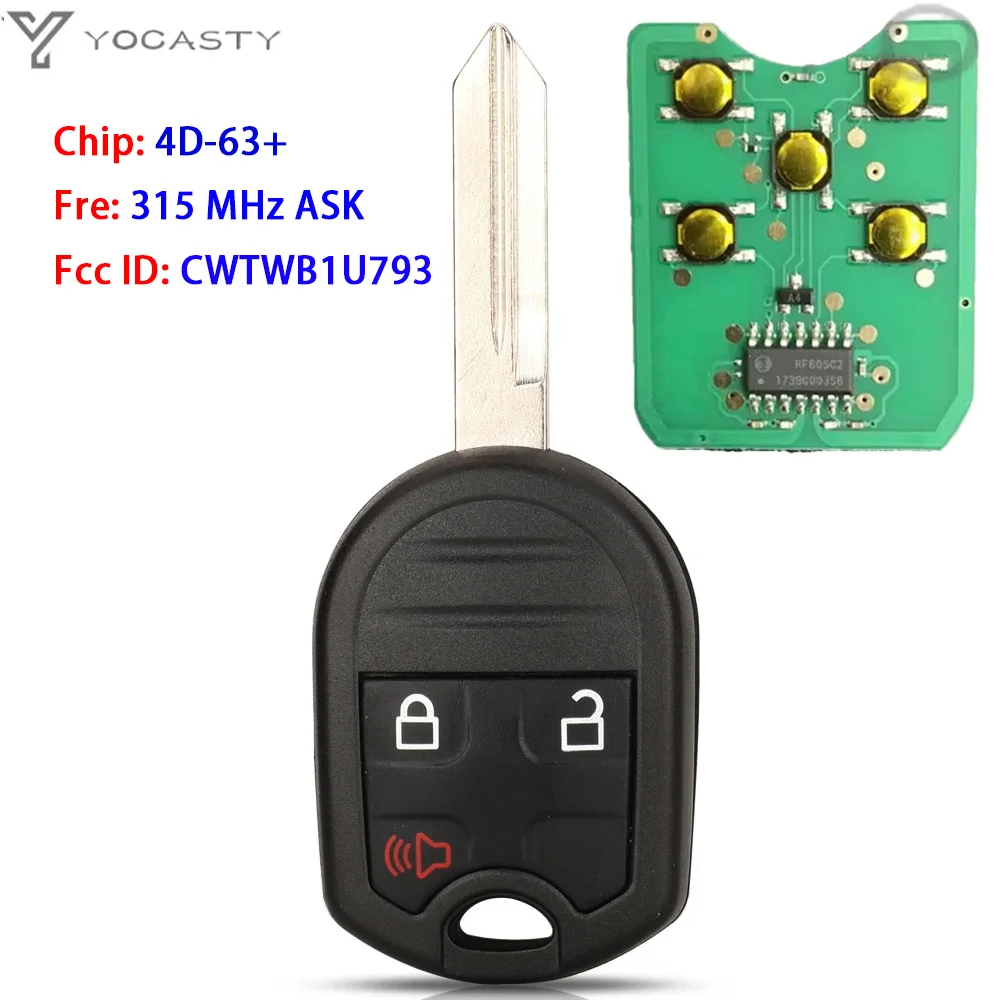 YOCASTY 5 Buttons Remote Car Key Fob 315MHz 63+CHIP For Lincoln MKS MKX Navigator Ford Explorer Edge Expedition Focus CWTWB1U793