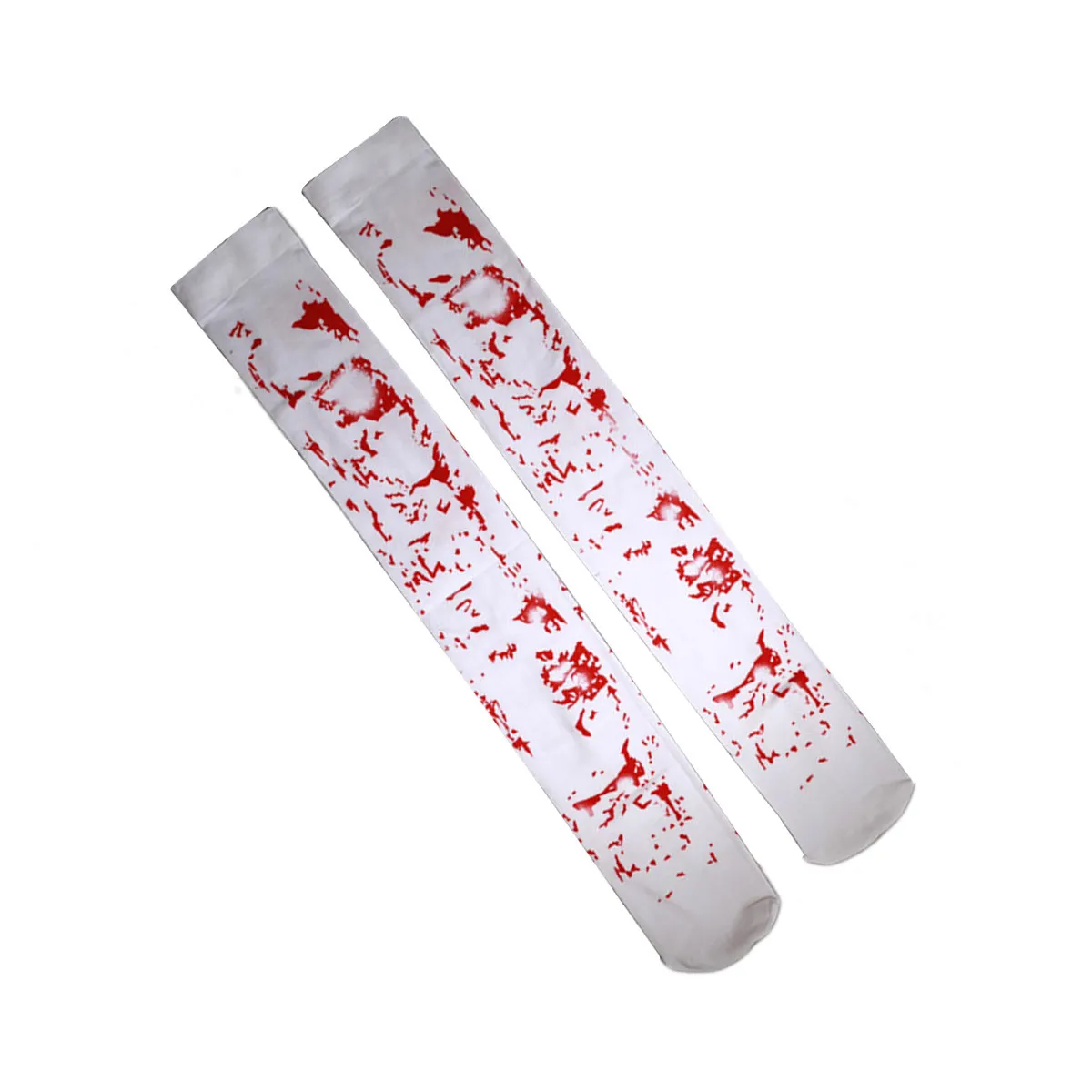 ถุงเท้าลายเลือด 1 คู่ ความยาวถึงเข่า ดีไซน์สยองขวัญ สำหรับปาร์ตี้ฮาโลวีน ชุดคอสเพลย์ผู้หญิง ถุงน่องลายสยองขวัญ ถุงเท้าฮาโลวีน