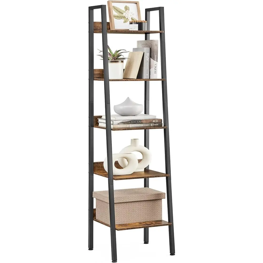 

5-Tier Narrow Book Shelf, 11.8 x 13.3 x 66.9 Inches, Ladder Shel for Home Office, Living Room, Bedroom, Kitchen, Rustic Brown an