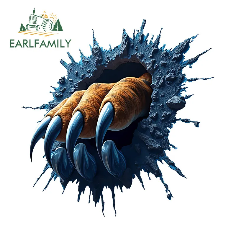 EARLFAMILY Tiger Paw Tear Car Sticker Motorcycle Helmet Skateboard Laptop Waterproof PVC Decal Occlusion Scratch Car Accessories