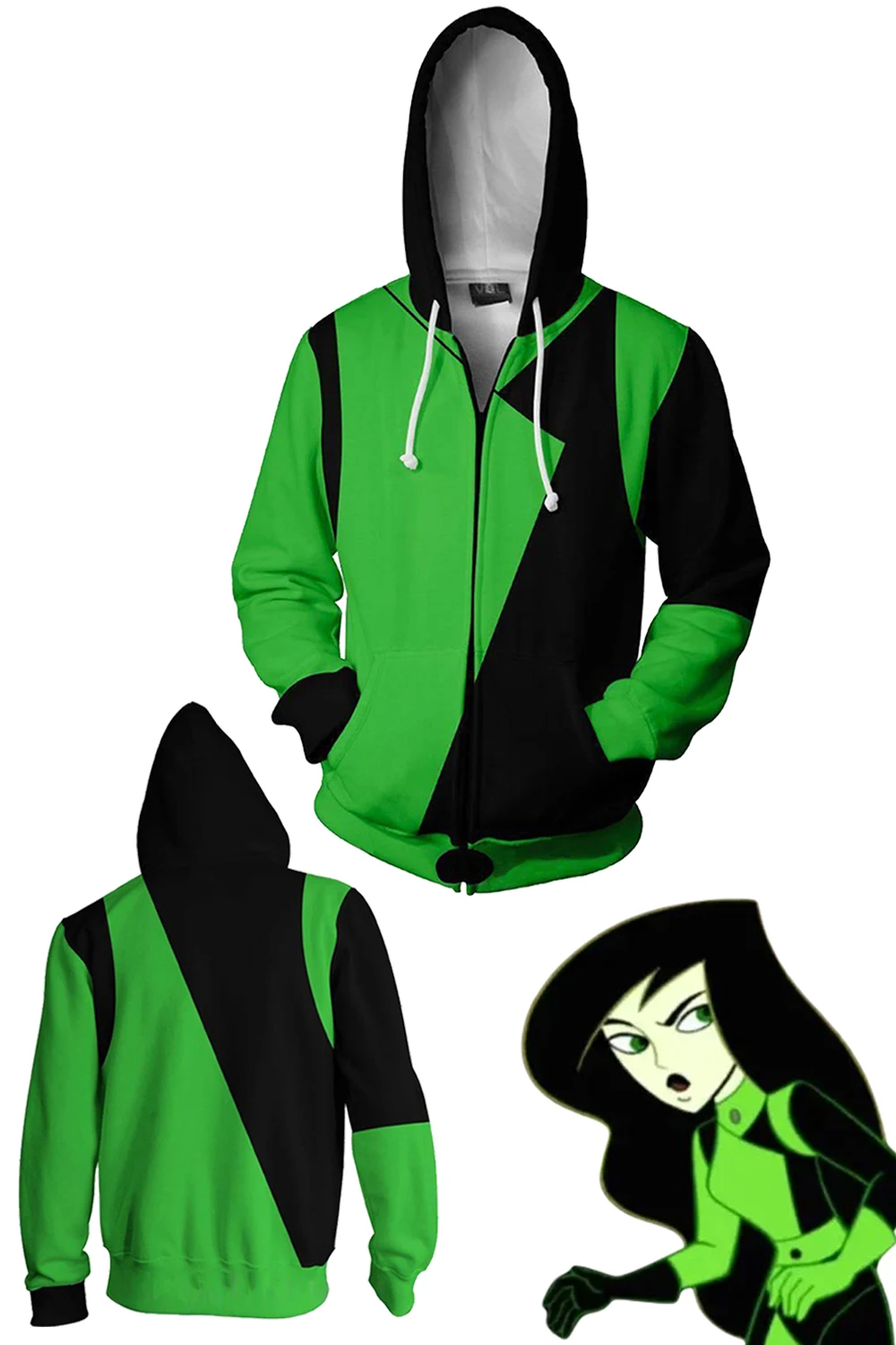 Shego Cosplay Fantasy Sweater Costume Hoodie Casual Unisex Zip Jacket Outfits Halloween Carnival Roleplay Female Male Adult uit