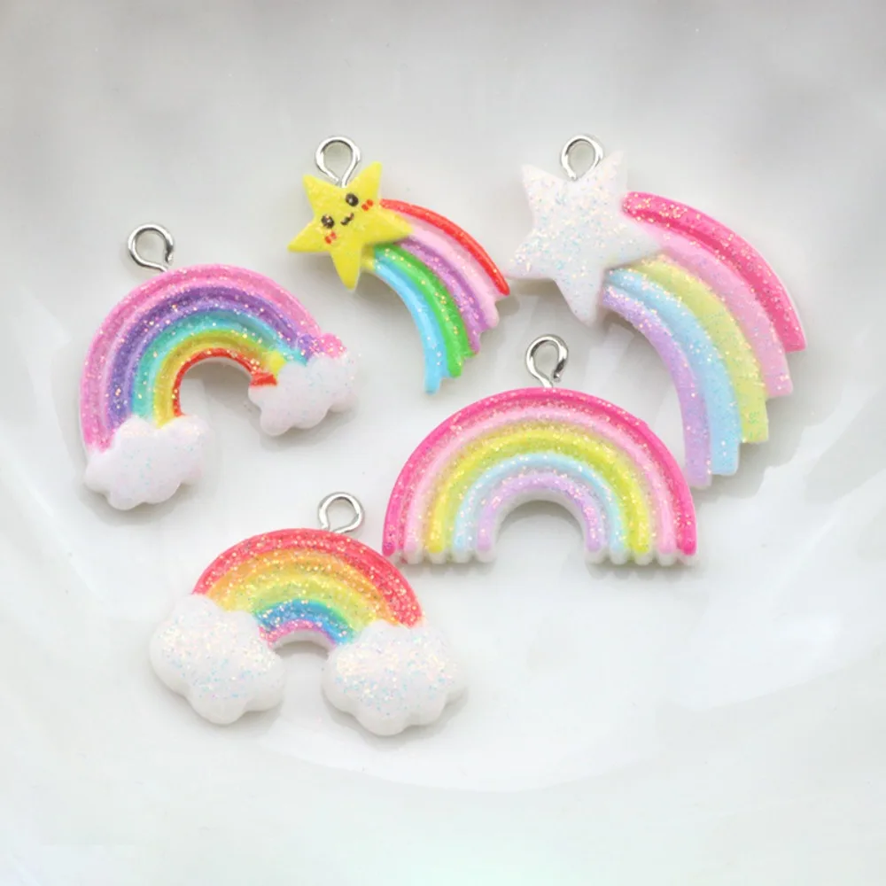 10pcs High Quality Resin DIY Accessories Stars Clouds Rainbows Cute Small Pendant Durable Key Chain Kids Toy