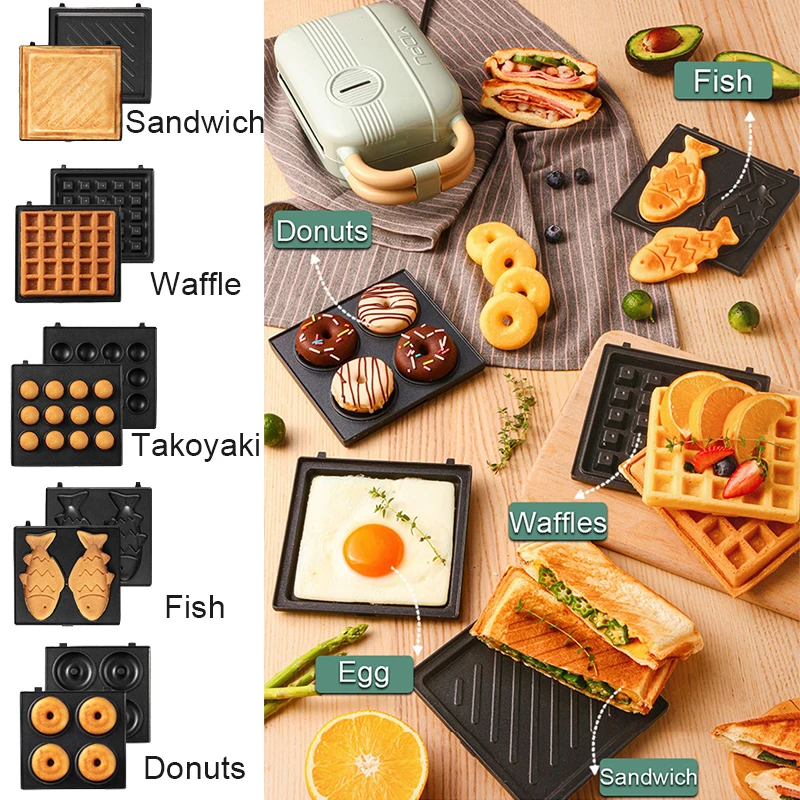 Mini Sandwich Machine Ontbijt Maker Multi Fornuizen Broodroosters Elektrische Ovens Hot Platen Brood Pannenkoek Wafel Donuts