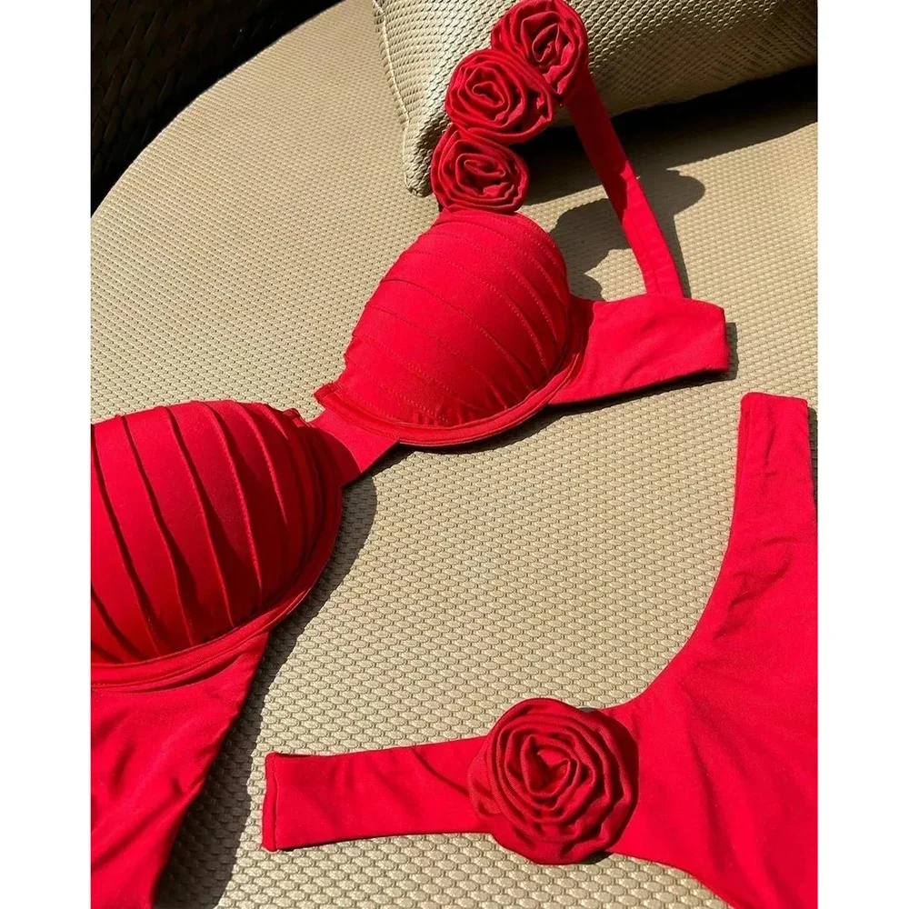Rosso Push Up Bikini Micro Bikini Set 2024 Costume da bagno da donna Sexy Costumi da bagno femminili Costume da bagno floreale Perizoma Biquini Costumi da bagno