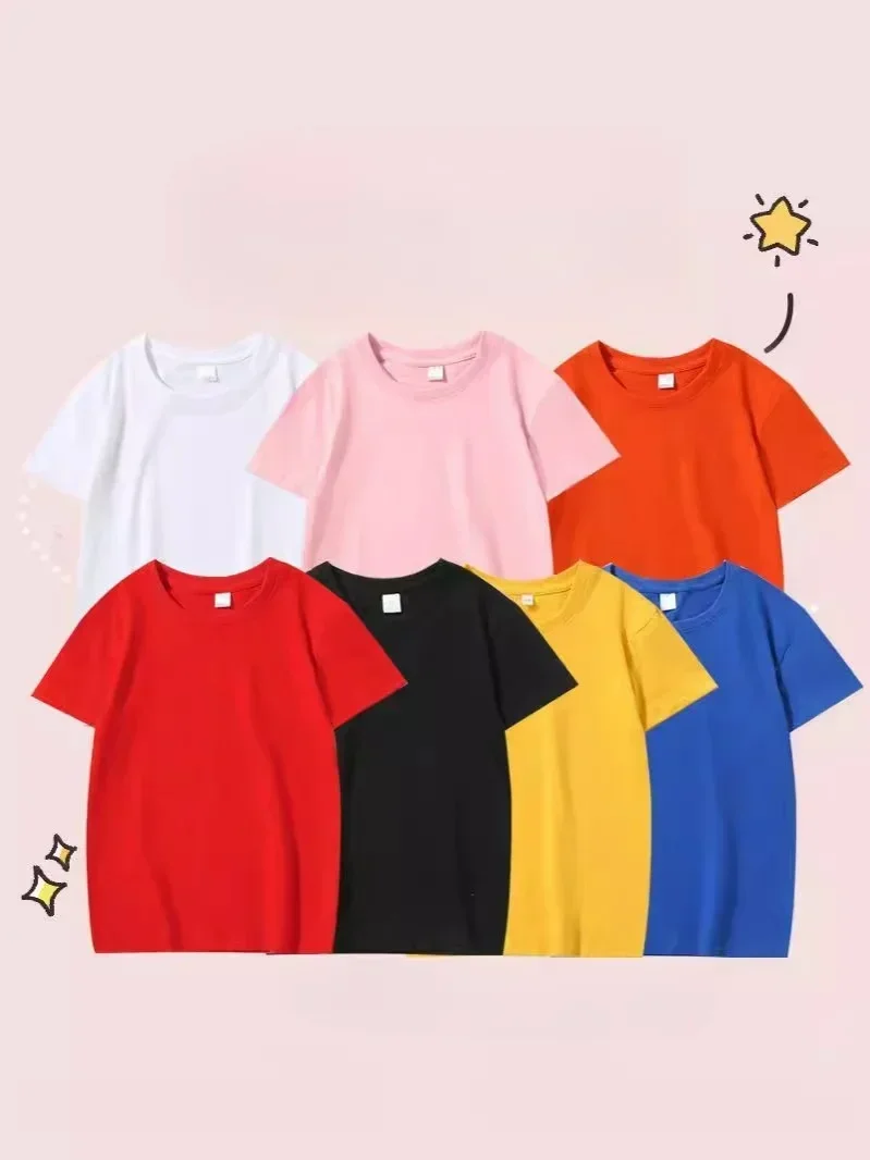 

Fashion Brand Loose Cotton T-shirt for Boys And Girls Short Sleeve Candy-Colored Summer Top Custom Children's Clothing Trend