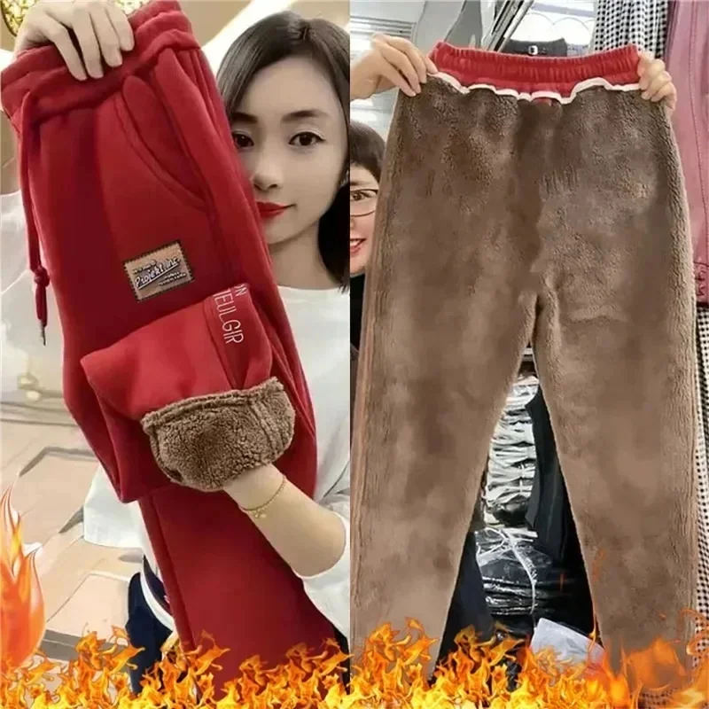 4xl Lambwool Sweatpants Winter Big Size Womens Casual Warm Haren Pants Thick Plush Velvet Snow Wear Jogger Baggy 90cm Pantalones