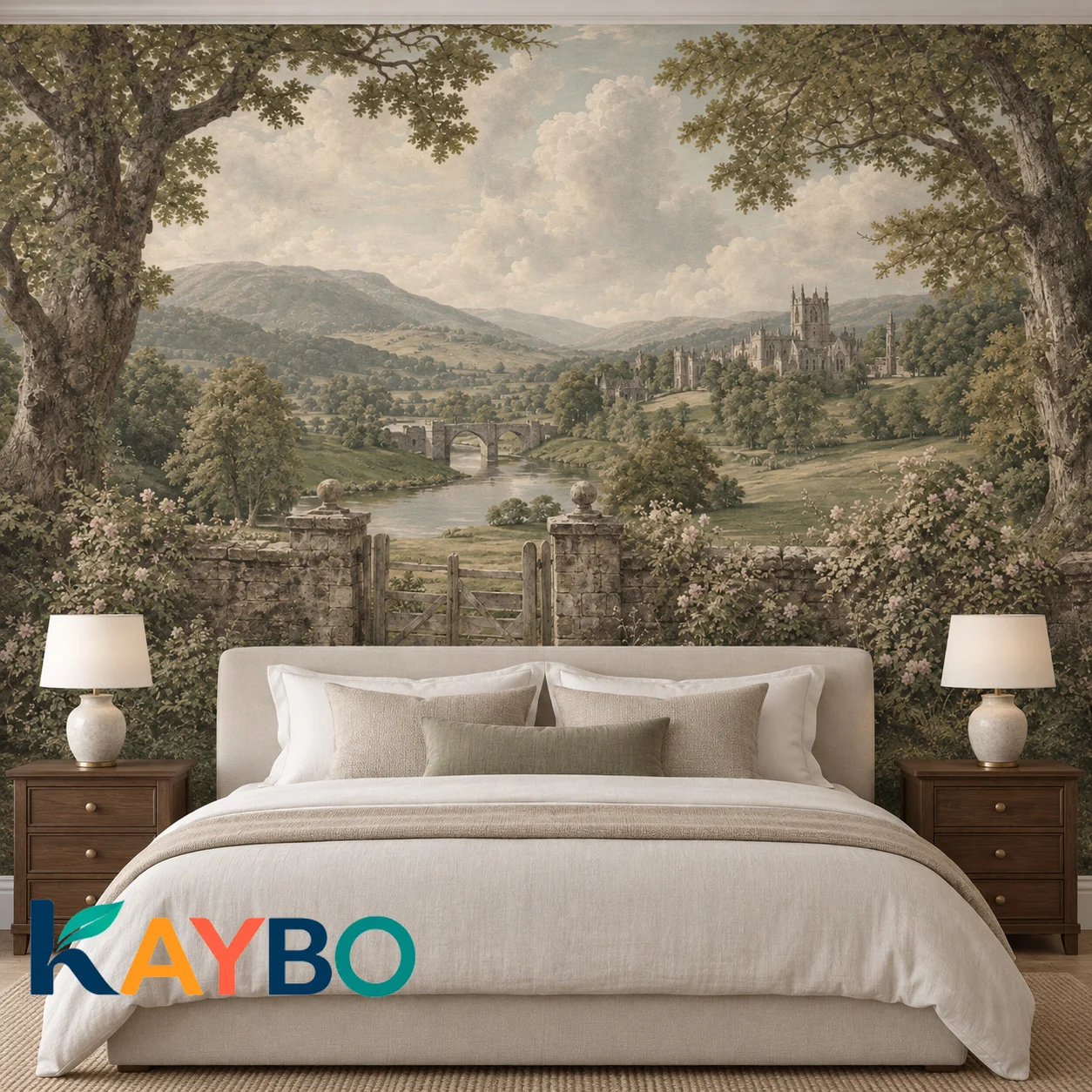 Castle Landscape Wall Mural Antique English Countryside River Bridge Wallpaper Non Self Adhesive Bedroom Living Room Wall Decor