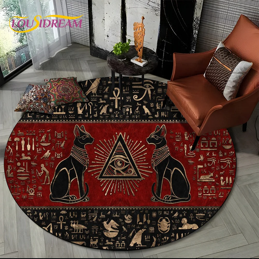 Egyptian Ideographic Eye of Horus Symbols Round Carpet Rug for Living Room Bedroom Child Decor,Pet Area Rug Non-slip Floor Mat