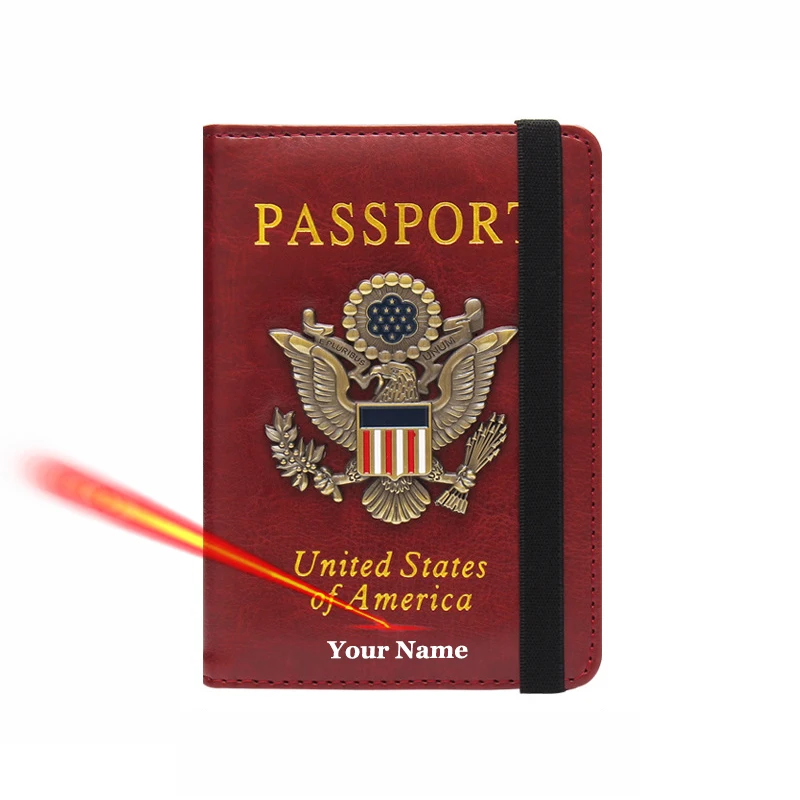 Rfid Personalized Passport Cover USA  with Names Elastic Band  Passport Holder Personal Name Multi-Card Passport Case