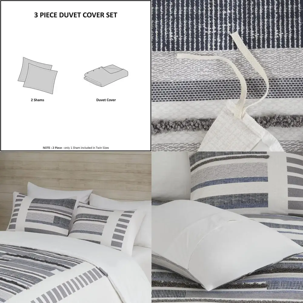 

Комплект пододеяльников из 100% хлопка в стиле бохо середины века, полный/королевский стиль, темно-синее текстурированное постельное белье из трех предметов