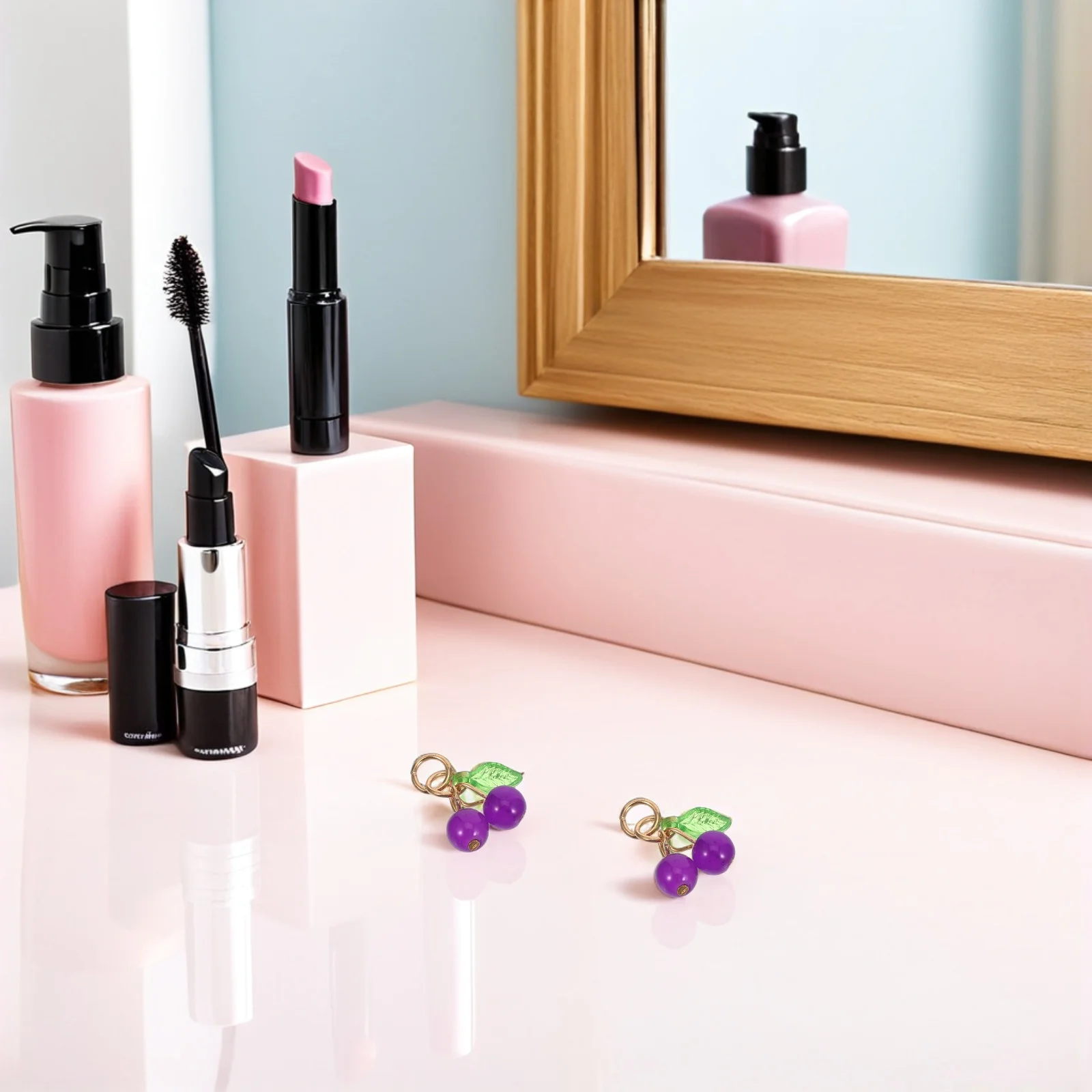 

50pcs 3D Cherry Charm Bulk Purple Plastic Fruit Pendants For Diy Jewelry Making Necklace Bracelet Keychain Earring Craft Decor