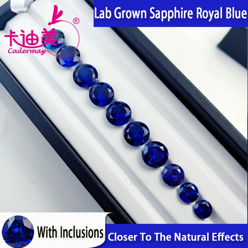 CADERMAY  Lab Grown Sapphire Loose Stone With Inclusion Round Shape Ring DIY Fine Jewelry Making  Gemstones in Wholesale Price