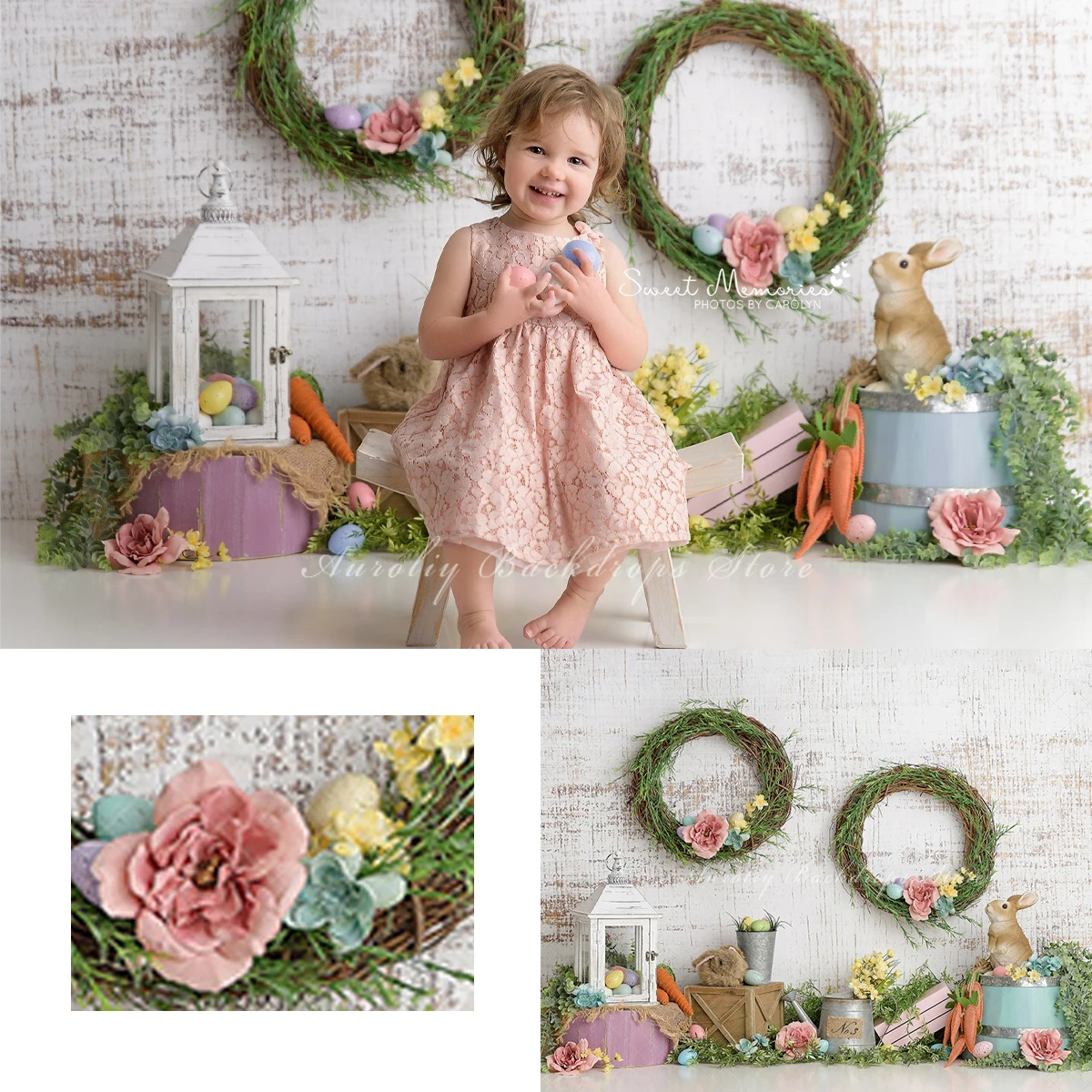 

Bunny Garden Backdrops Green Plant Wreath Kids Adult Photography Child Baby Photocall Props Birthday Cake Smash Backgrounds