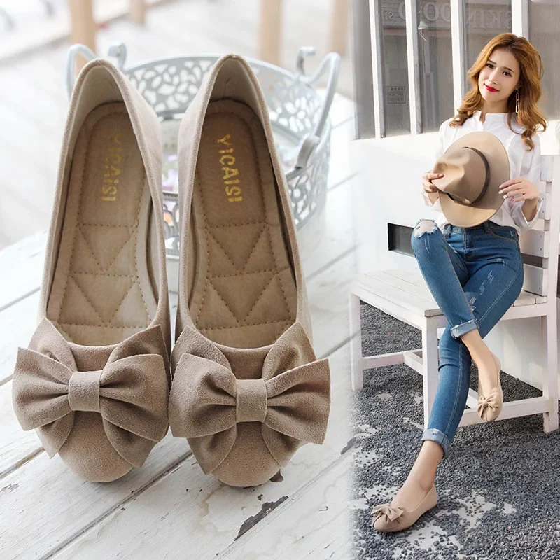 BEYARNEFlat shoes for women new moccasins four seasons sweet polka dot shoes knots simple shoes large size comfort leisure Shoe