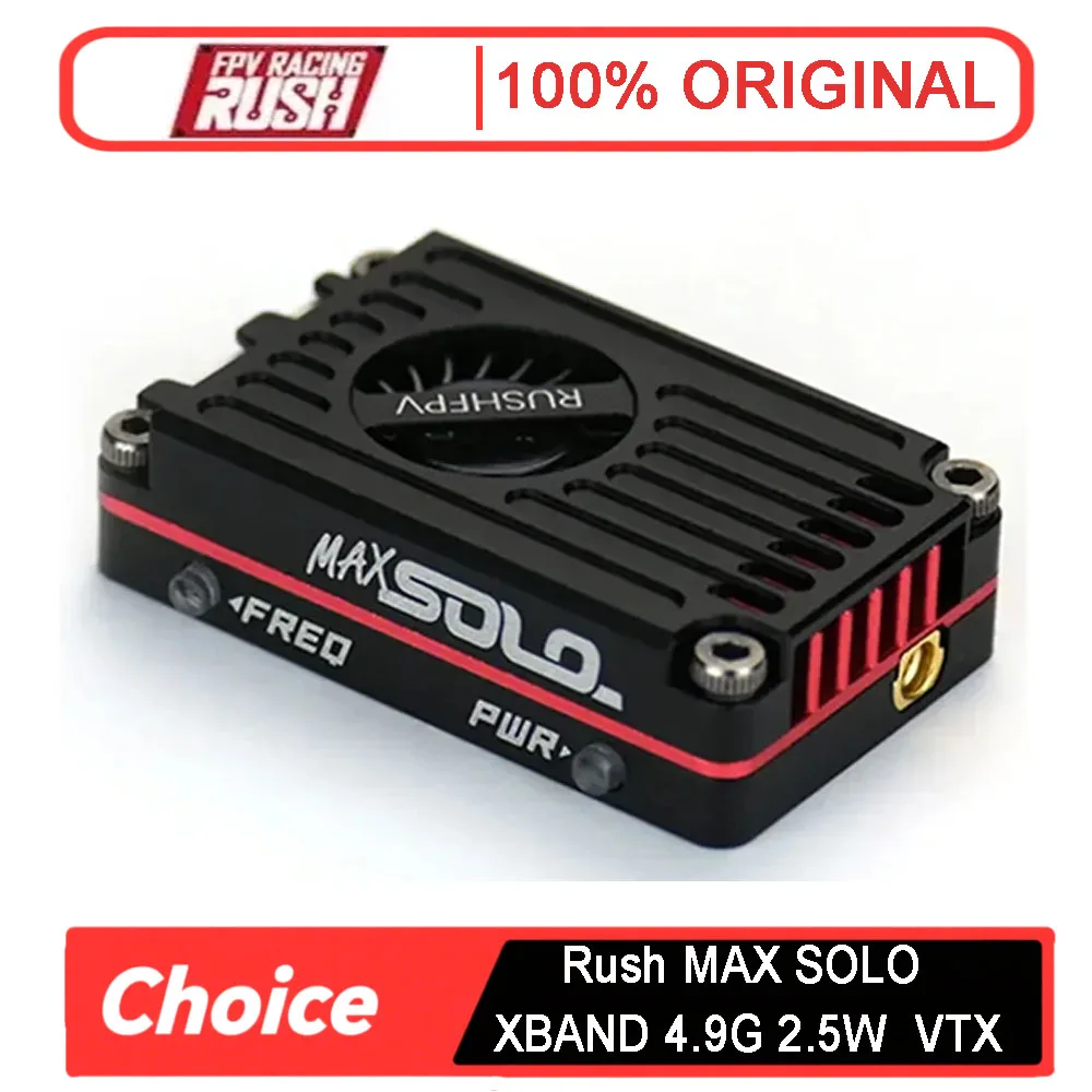 

RUSHFPV MAX SOLO XBAND VTX: 4,9 ГГц с низкими помехами, 2,5 Вт, 8 каналов, корпус с ЧПУ и охлаждающим вентилятором для гоночного дрона FPV