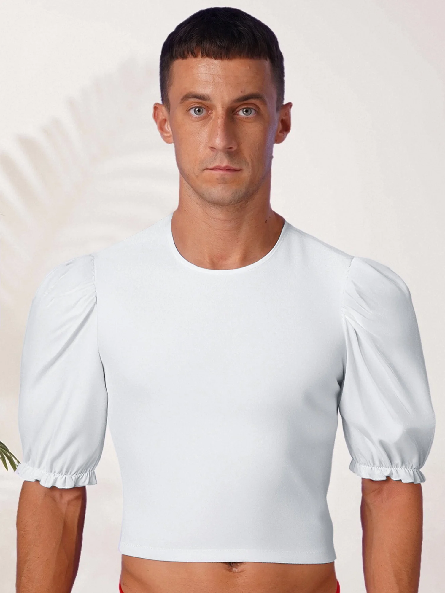 

Ballet Dance Tops Men Medieval Prince Ballet Performance Dancewear Top Half Sleeve Ruffled Cuffs Pullover Baselayer Crop Shirt