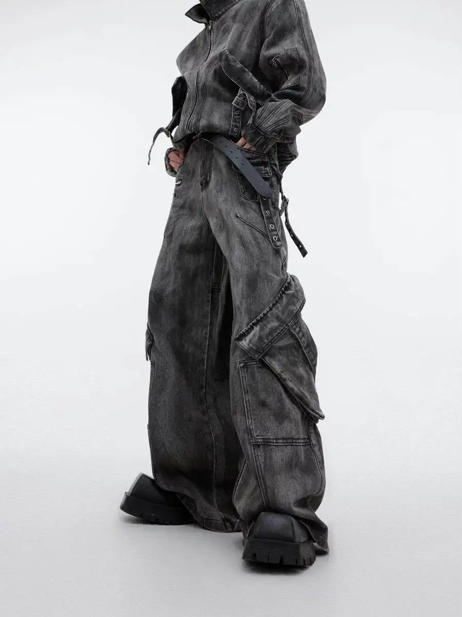 

Мужские джинсы American High Street, корейская версия, модные плиссированные хаоме, весенние новые длинные брюки INS, повседневные хлопковые джинсы