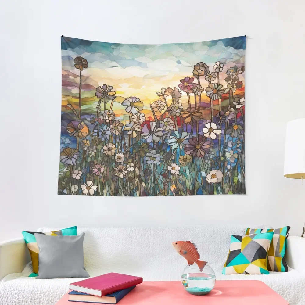 

Stained Glass Evening Wildflowers Tapestry Decorative Paintings Decoration Aesthetic Funny Tapestry