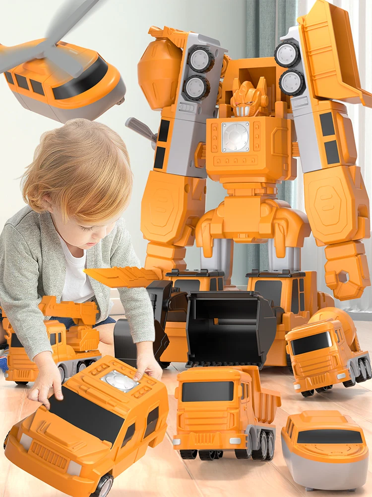 Children's Magnetic Toys Boys Building Block Assembly Construction Vehicles Deformable Robots Puzzle Toys Birthday Gift