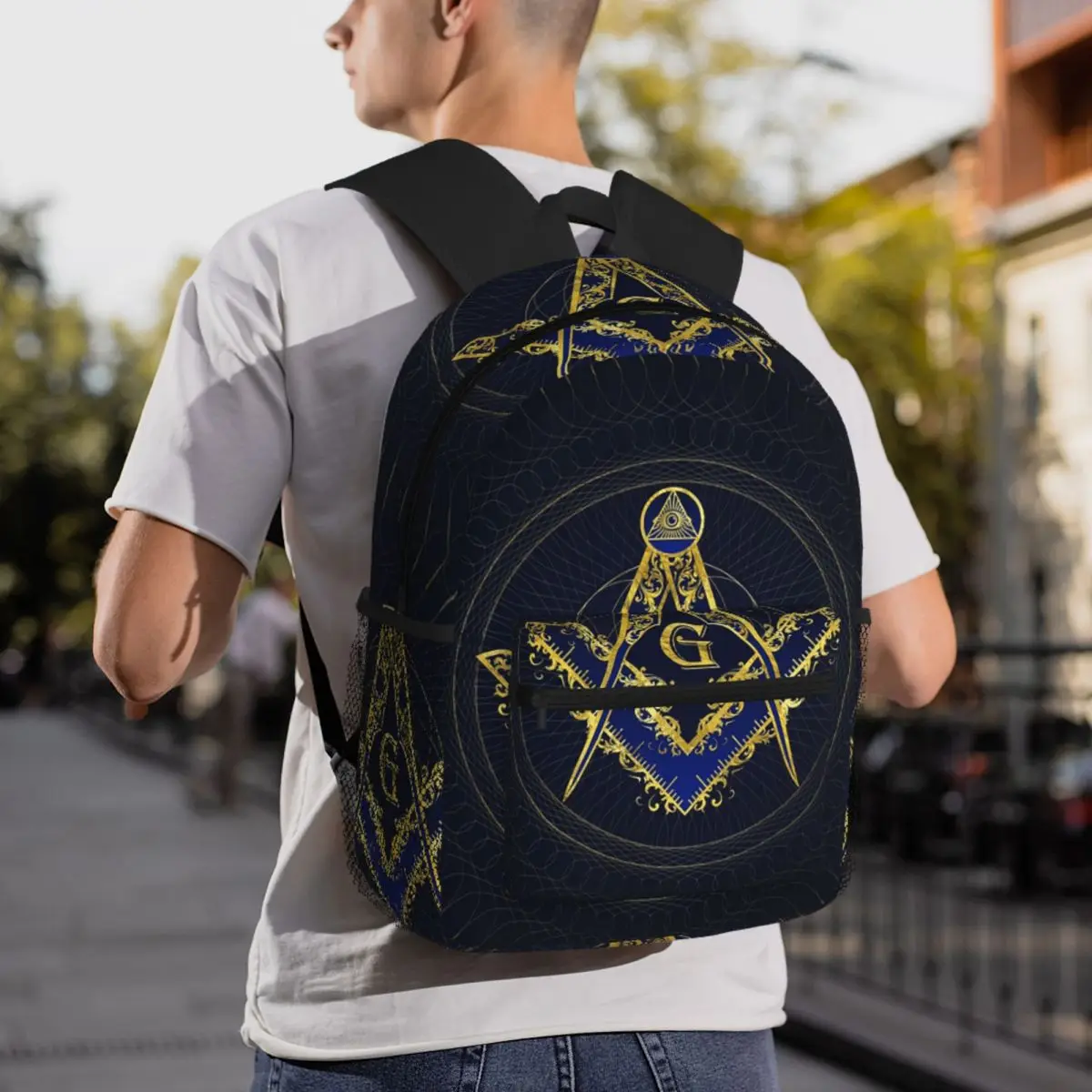 Freemasonry Freemason Masonic Mason Square And Compasses Backpack Daypack Large Capacity Kids BookBag School Bag Shoulder Bags