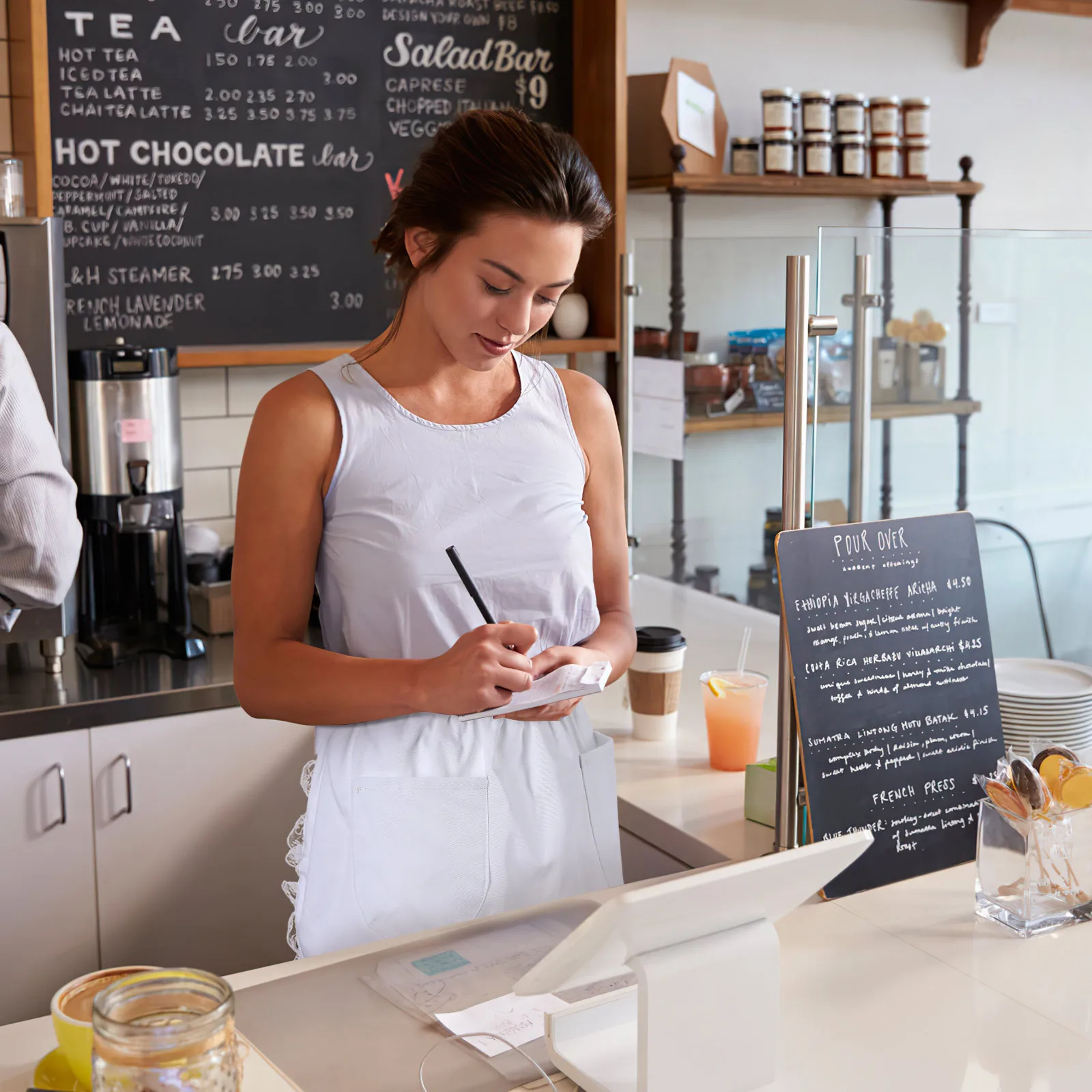 

White Cotton Apron with Lace Short Waist Design for Women Vintage Maid Uniform Pockets Included Outfit
