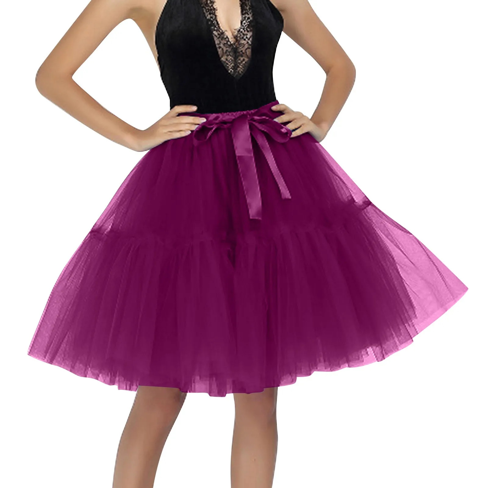 Sexy Women A Line Bow Tulle Tutu Puffy Half Body Skirt Carnival Outfit Mardi Gras Party Skirts Girls Club Performance Costume