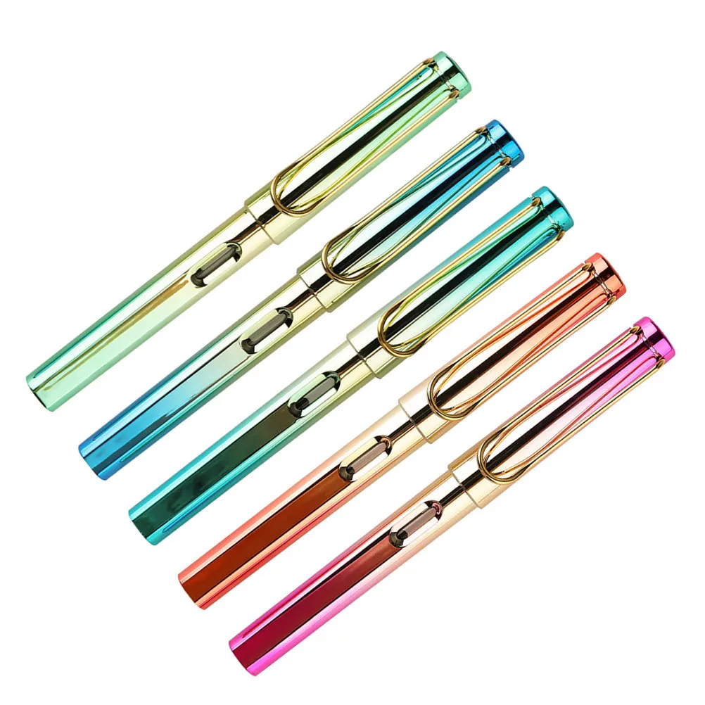 

5Pcs Colored Metal Fountain Pens Refillable Smooth Writing Tool Professional Office Stationery Student Writing Supply