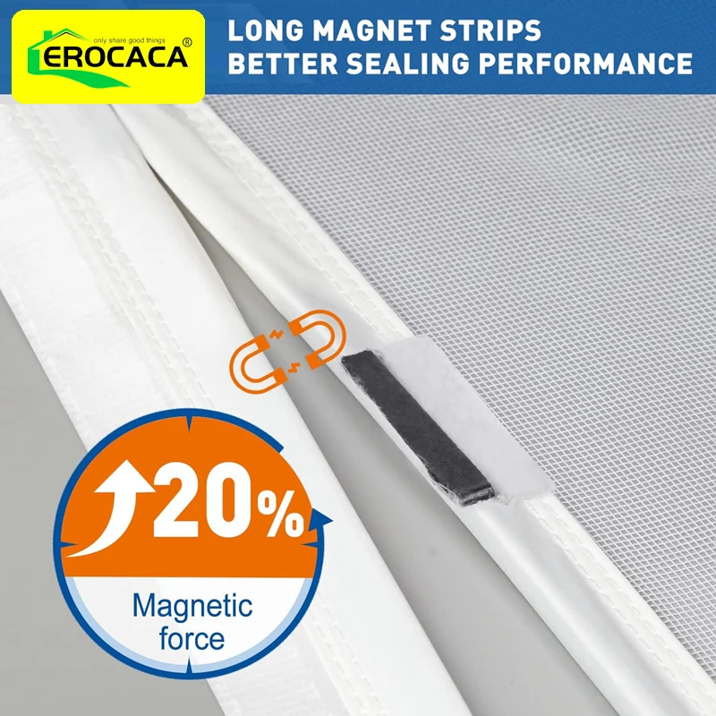 Imagem -04 - Erocaca-branco Magnetic Mesh Screen Door Anti Fly Insect Door Mesh Mosquito Net Aberto de Lado Fechamento Automático Tamanho Personalizado