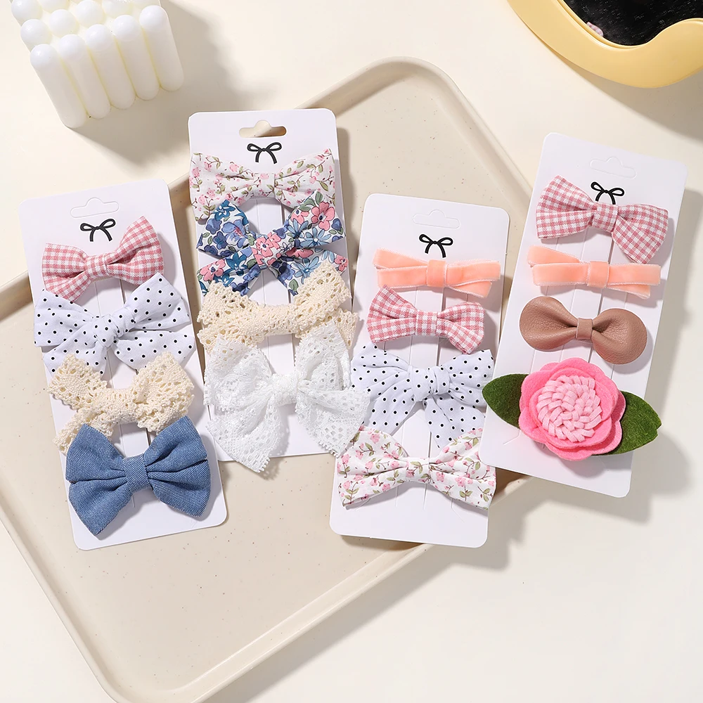 4PCS/Set Fashion Baby Girls Bows Hair Clips Hairpins Hairclip For Kids Cotton Linen Barrette Flower Print Side Pin Accessories