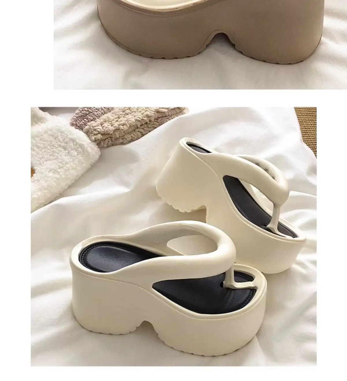 Women's Clip Toe Wedge Flip Flops 2026 Summer Chunky Platform Beach Sandals Woman Thick Sole High Heeled Eva Slippers Slides