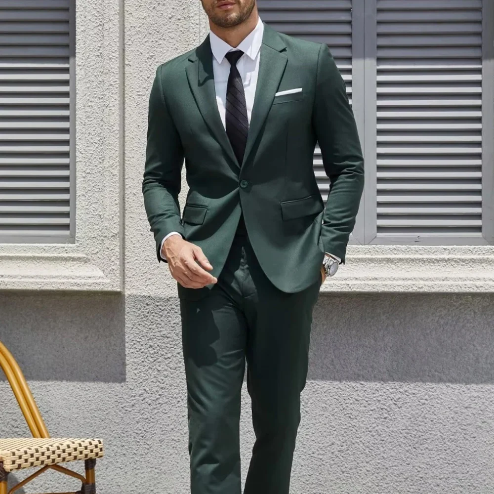 

Green Single Breasted Men's Suits 1-buttons 2 Piece Set Blazer Pant Custom Made Wedding Tuxedos Male Prom Party Suits