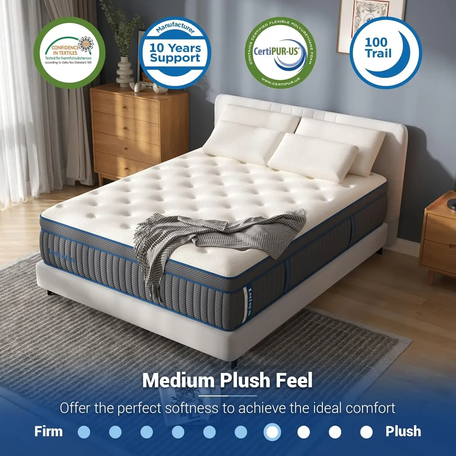 14 Inch Medium Plush Hybrid Mattress,Cooling Gel Memory Foam with Individually Pocket Springs,Soft Fabric Mattress