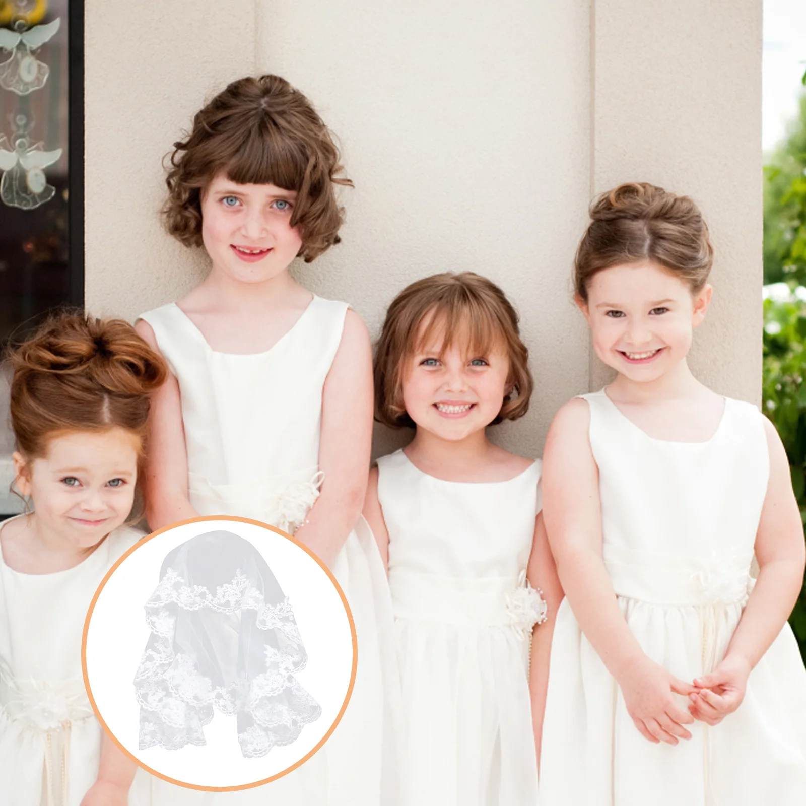 

Flower Girl Lace Veil Soft Tulle Embroidery First Communion Wedding Kids White Headpiece Accessories Flower Girl Dresses