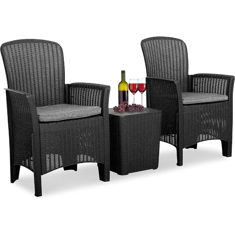 

Patio Porch Furniture Sets-3 Piece Rattan Wicker Chairs with Table, Patio Conversation Bistro Set, Outdoor Garden Furniture Sets