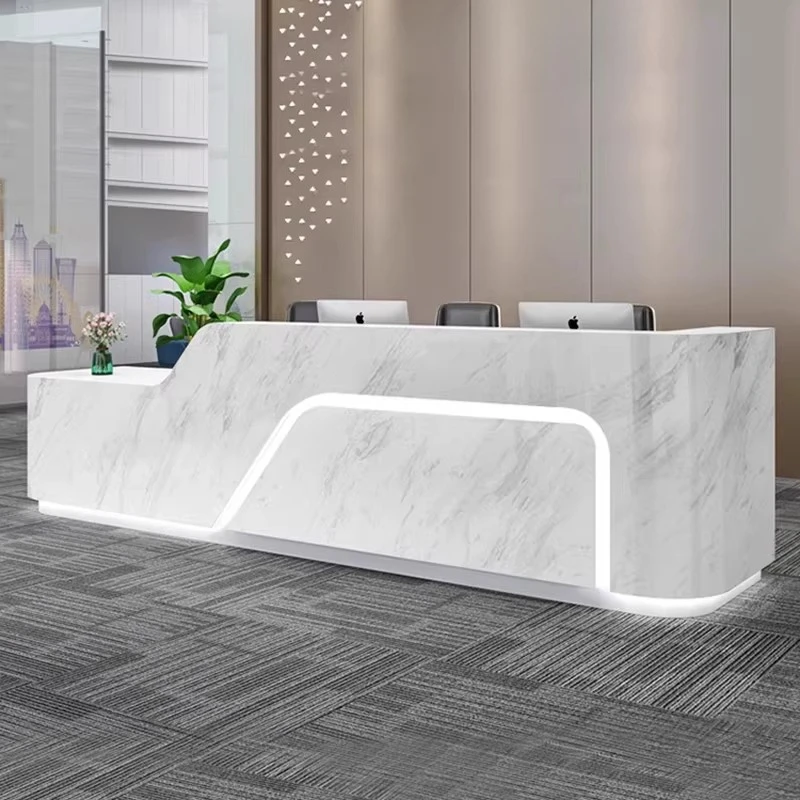 

large Company beauty salon reception desks Customer center reception counter desk table Office Furniture with lamp drawer