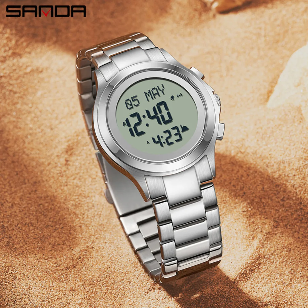 

SANDA New Top-Grade Men's Waterproof Sports LED Digital Stainless Steel Watchband Electronic Watch Hot Relogios Mascuo