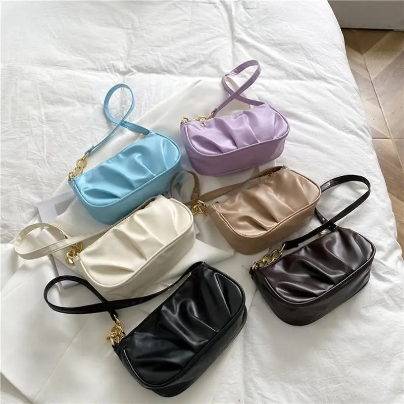 

Solid Color Pleated Cloud Armpit Bag Fashionable Women's Handbag New Design Chain Shoulder Armpit Bag Women's Shoulder Bag