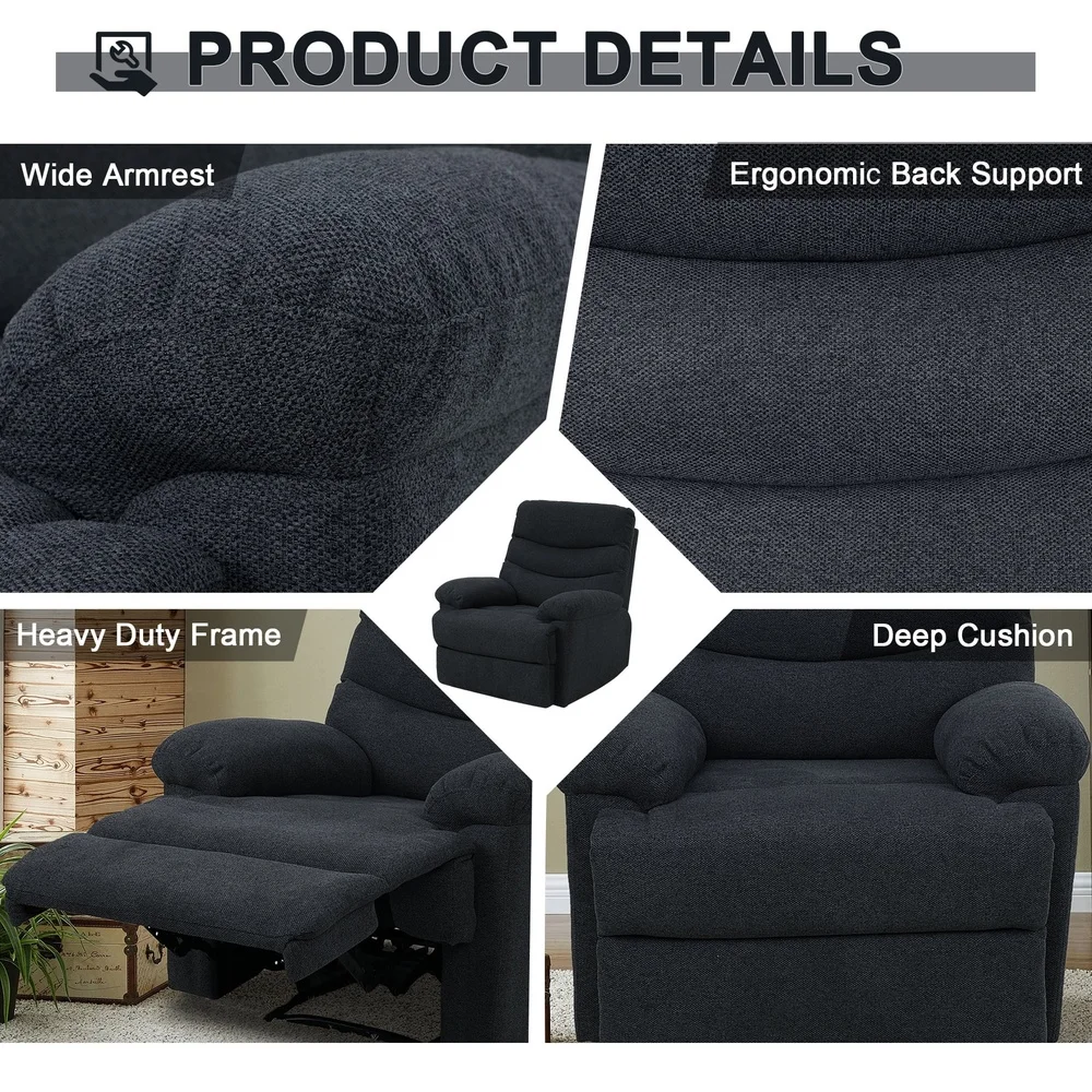 Kursi Malas Kain Berlapis Manual Pijakan Kaki Dapat Disesuaikan Ruang Tamu Kamar Tidur Lounge Nyaman Mendukung Relaksasi Lansia