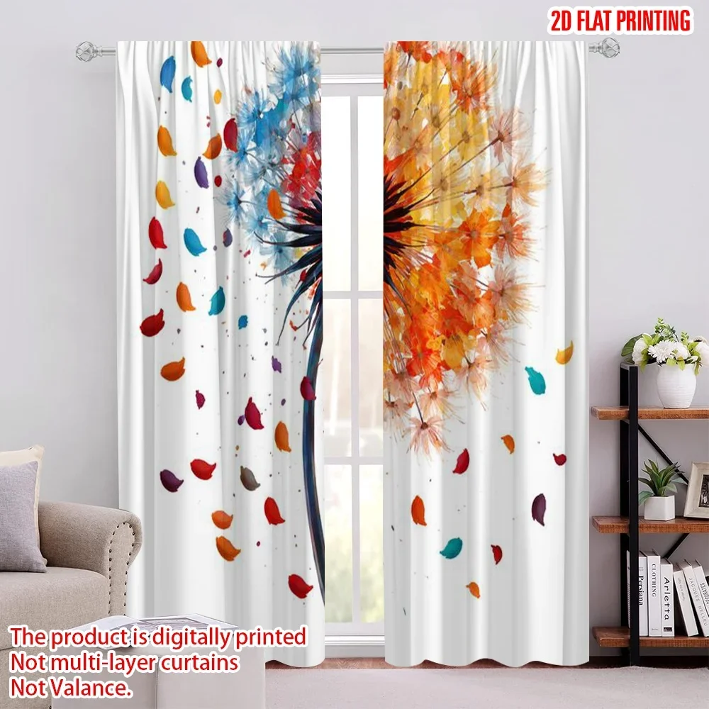Watercolor Abstract Floral Curtains 2pcs Pair Digital Print Drapes for Living Room Bedroom Home Decoration Modern Style