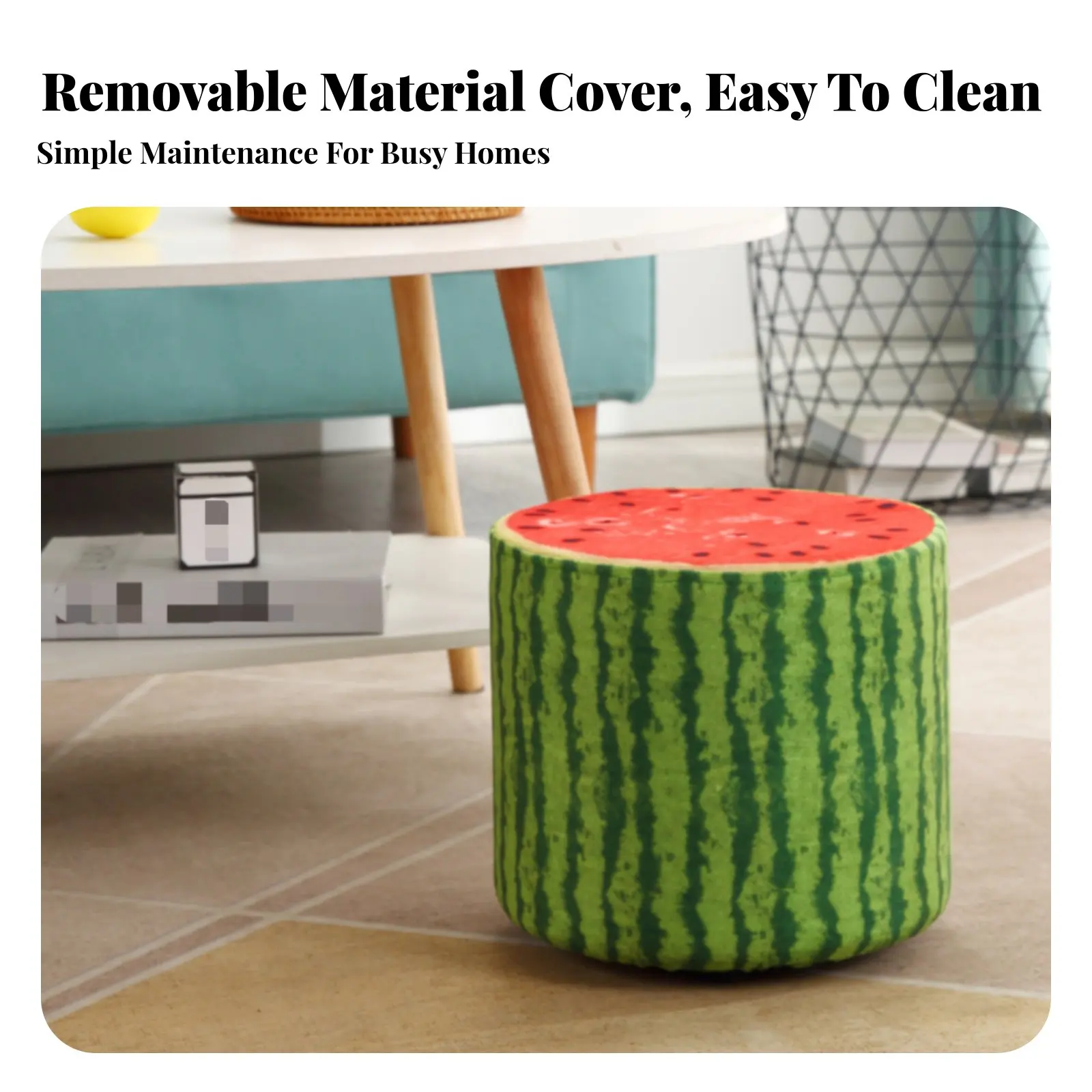 Fruit Piece Pouf Removable and Cleanable Cover Low Stool Soft Padded Seat Multi-Functional for Family, Playroom, Entrypath