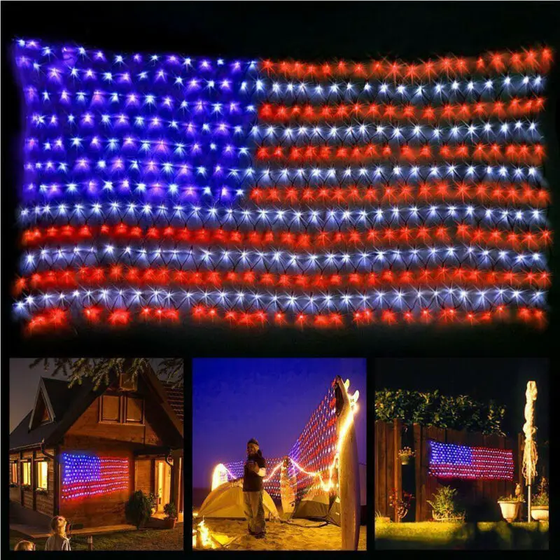 American Flag 420 LED String Lights Large USA Flag Outdoor Lights Waterproof Hanging Ornaments for Independence Day Memorial Day