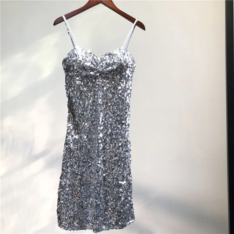 Pearl Sequin Suspender Strapless Bottom Sexy Dresses for Women Stage Dinner Performance Womens Dress