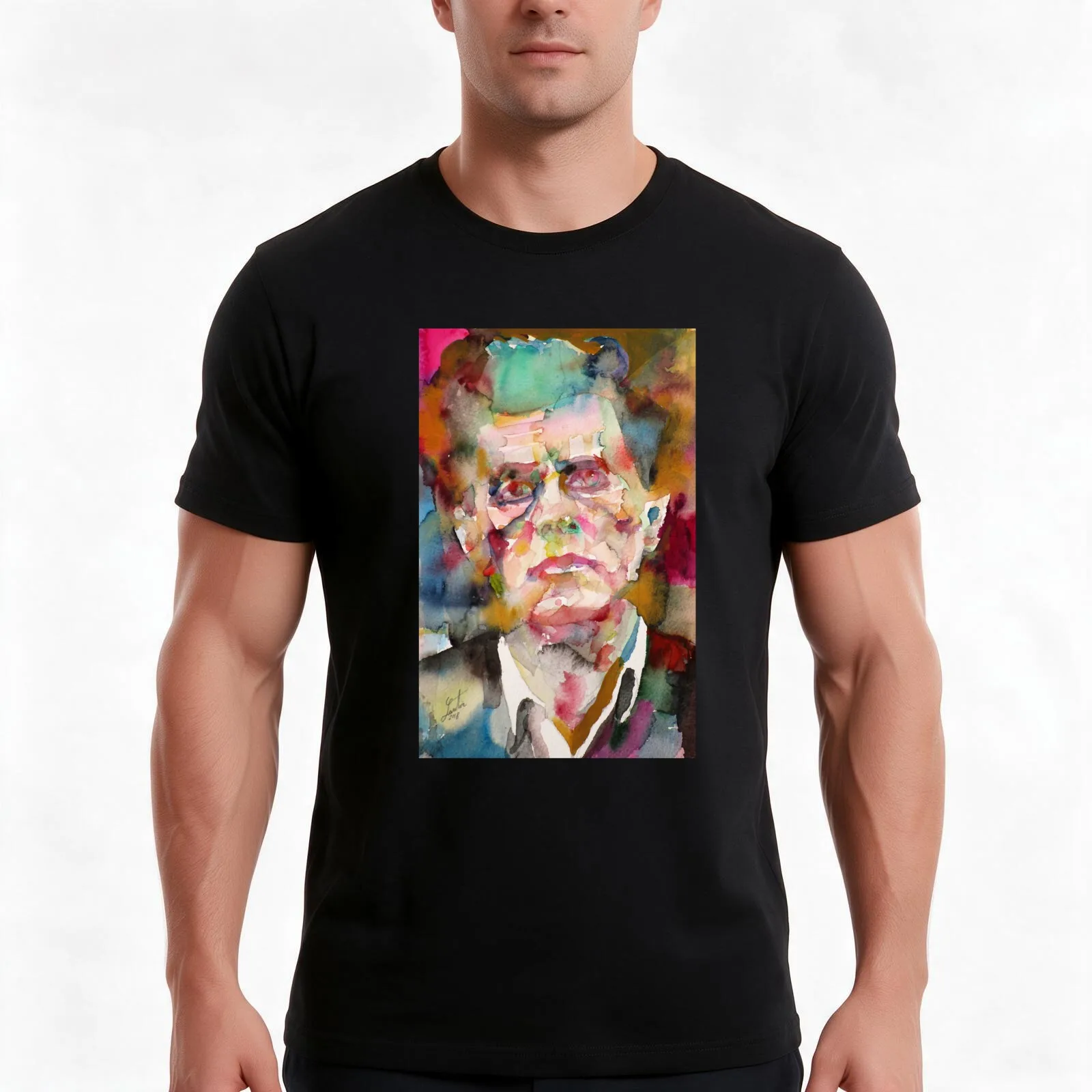 LUDWIG WITTGENSTEIN - watercolor portrait.5 T-Shirt Summer Casual Cotton Tee Oversized Streetwear Tops Vintage Graphic Print